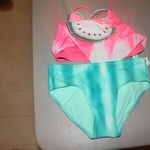 Green & Pink Wattermellon 2 Pcs Justice Bikini Swimsuit Size 14 New